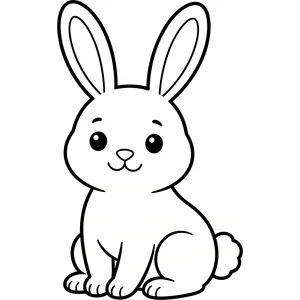 Simple sitting rabbit coloring page for kids, tall upright ears, thick outlines, thick, simple outlines for toddlers and preschoolers ages 3-6