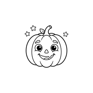 Simple jack-o-lantern coloring page for kids, wearing a pointed witch hat, thick, simple outlines for toddlers and preschoolers ages 3-6